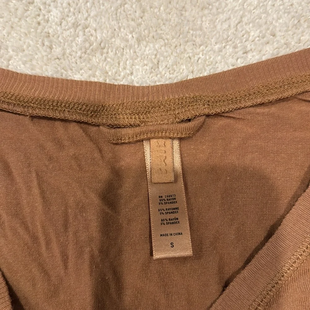 SKIMS Sleep Henley Dress in Camel - Picture 3 of 4